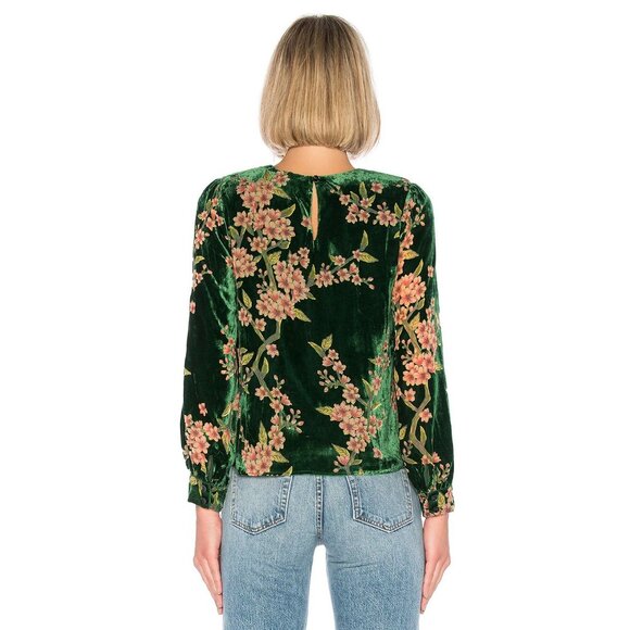 JOA Just One Answer Burn Out Velvet Blouse Top Emerald Floral Women's Size S - Picture 5 of 15
